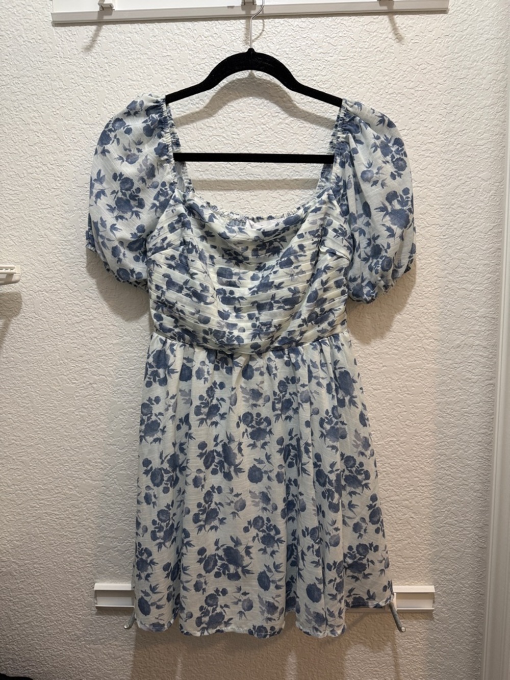 All in Favor Blue Floral Puff-Sleeve Mini Dress